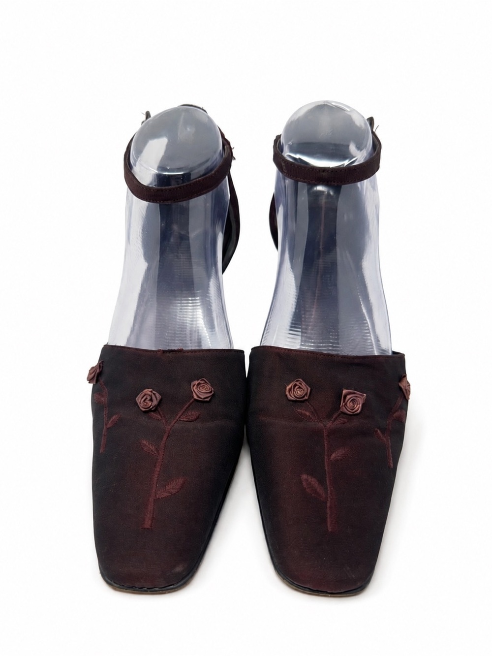 VTG 90s Kenneth Cole Floral Embroidered Mules Satin Kitten Heels 8.5 Whimsigoth